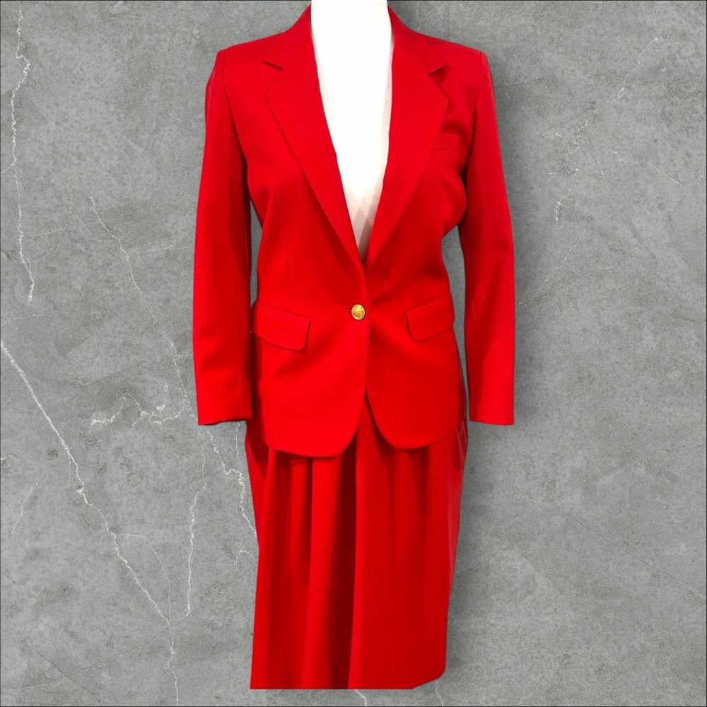 Vintage Charter Club Petites Red Wool Skirt Suit Set | Made in Hong‎ Kong Sz 2/4